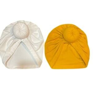 Baby Toddlers Hats Soft Turban Cap Knotted Headbands Head Wrap Yellow White (2)